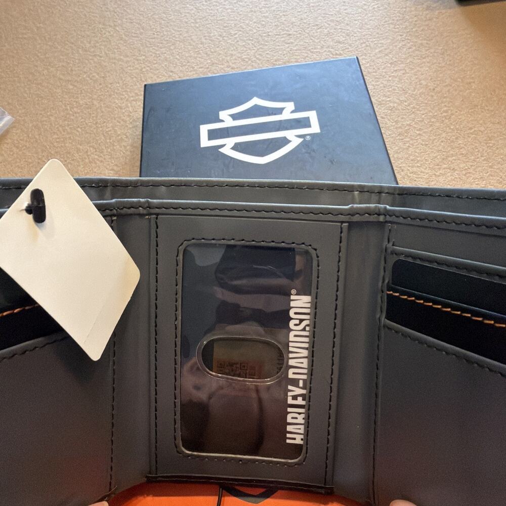 Harley Davidson Trifold Wallet Black Gray Orange MWMO16 RFID - Picture 4 of 10